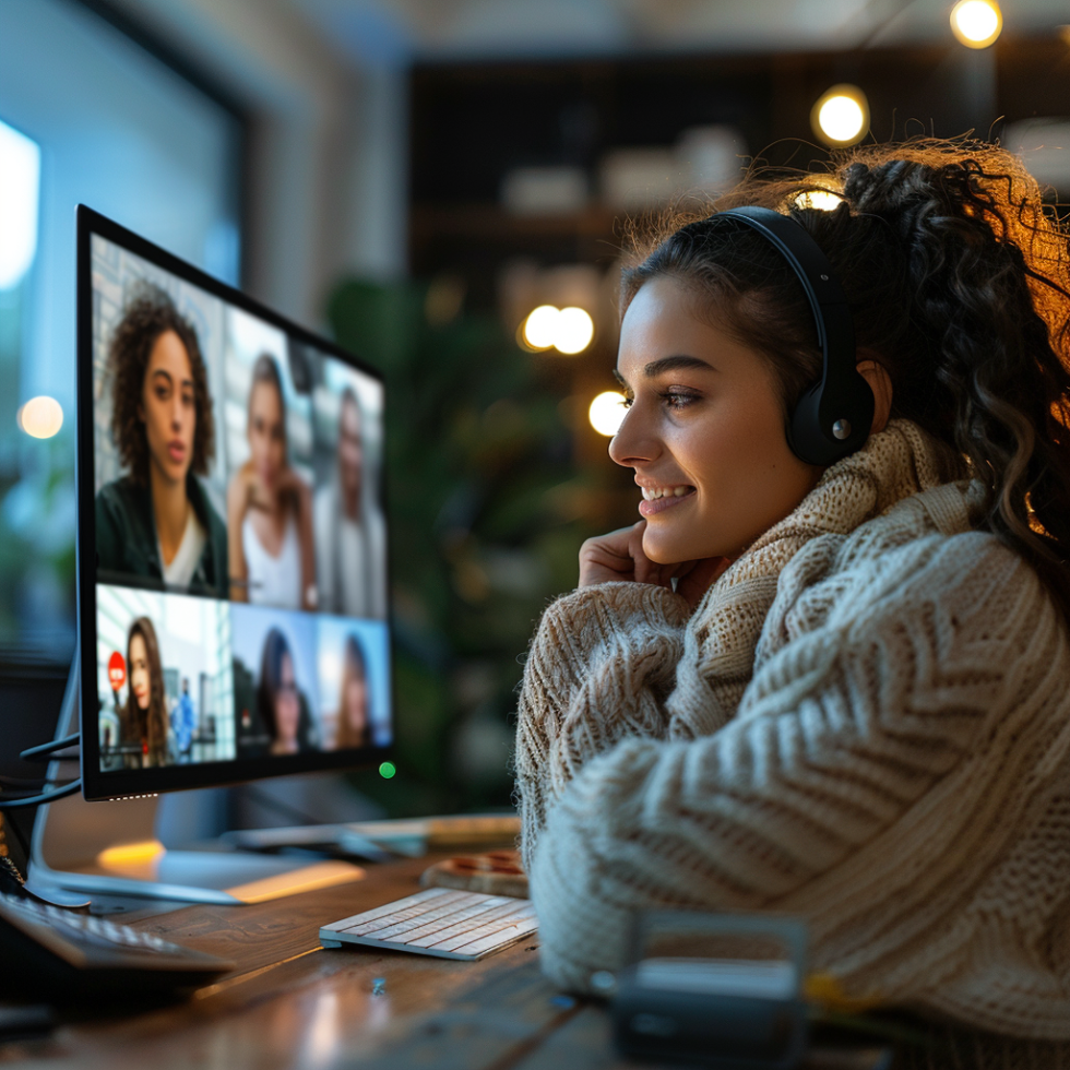 girl sitting at a desk on a zoom call for a virtual events